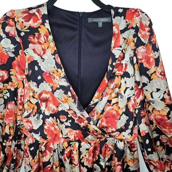 Julia Jordan Belted Faux Wrap Mini Dress Ballon Sleeve Party Floral Cocktail 6 - Picture 4 of 13